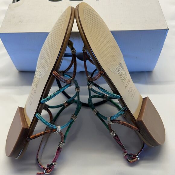 ALDO Snake Print Multi Color Strappy Flat Gold Accents Women SZ 5 New in Box - Picture 3 of 9